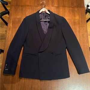 Wool navy double breasted shawl blazer